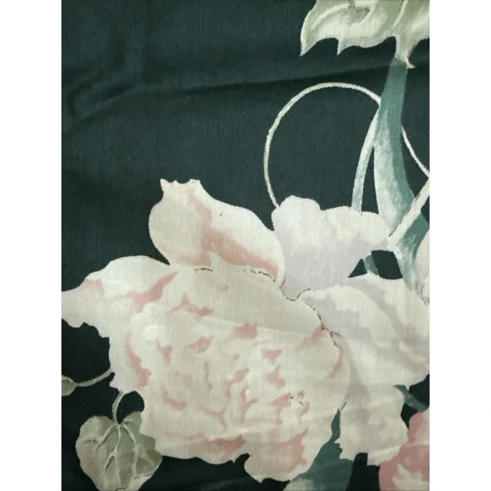 Vintage Schumacher Venus Floral Fabric Panel Pink Roses Dark Teal Cottagecore - Picture 12 of 14